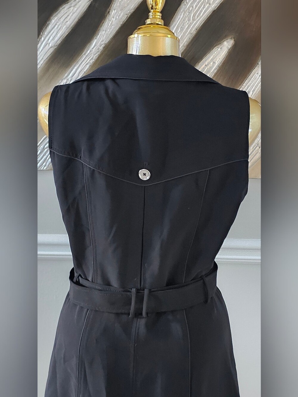 White House Black Market WHBM Black Belted Sleeveless Dress Size 8 - Picture 5 of 6